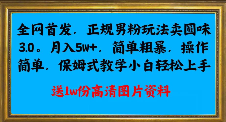 全网首发正规男粉玩法卖圆味3.0，月入5W+，简单粗暴，操作简单，保姆式教学，小白轻松上手网赚项目-副业赚钱-互联网创业-资源整合子龙项目网